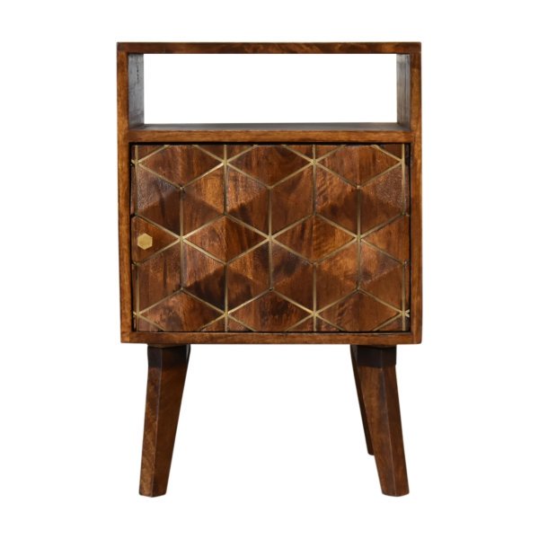 Solid Mango Wood Chestnut Finished Diamond Patterned 1 Door Bedside