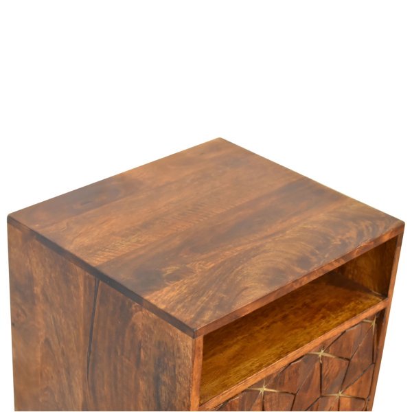 Solid Mango Wood Chestnut Finished Diamond Patterned 1 Door Bedside - Image 5