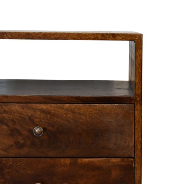 Solid Mango Wood Chestnut Finished 2 Drawers 1 Slot Classic Bedside - Image 4