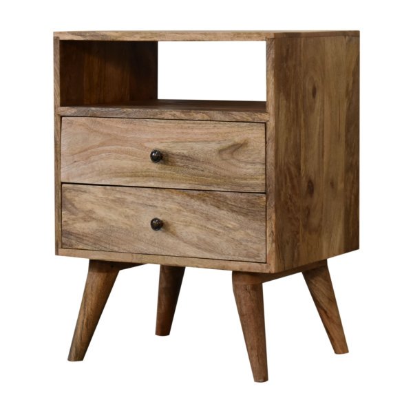 Solid Mango Wood Oak Finished 2 Drawer 1 Slot Classic Bedside - Image 2