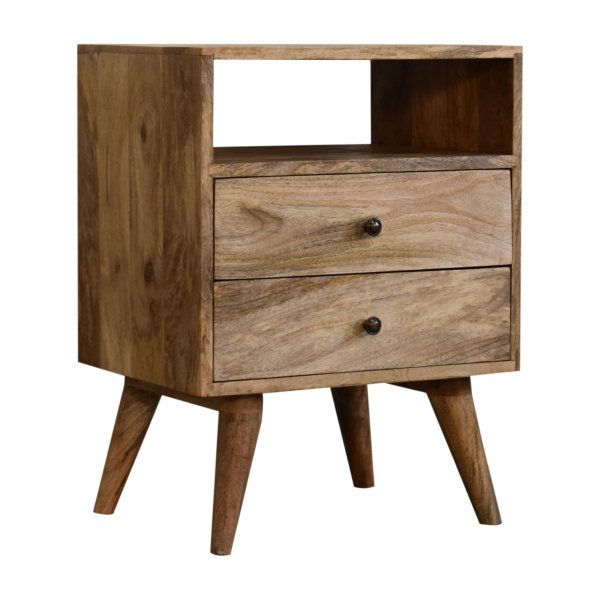 Solid Mango Wood Oak Finished 2 Drawer 1 Slot Classic Bedside - Image 3