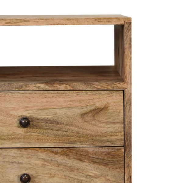 Solid Mango Wood Oak Finished 2 Drawer 1 Slot Classic Bedside - Image 4