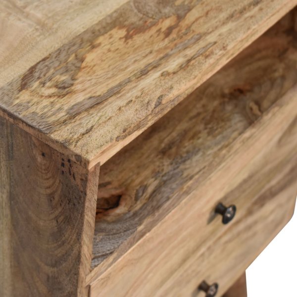 Solid Mango Wood Oak Finished 2 Drawer 1 Slot Classic Bedside - Image 5
