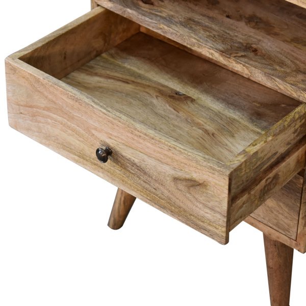 Solid Mango Wood Oak Finished 2 Drawer 1 Slot Classic Bedside - Image 6
