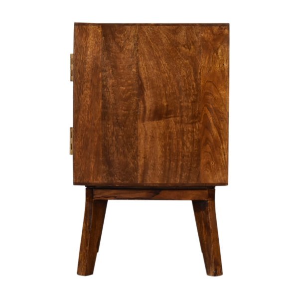 Solid Mango Wood Chestnut Finished Carved Front 1 Door Bedside - Image 8