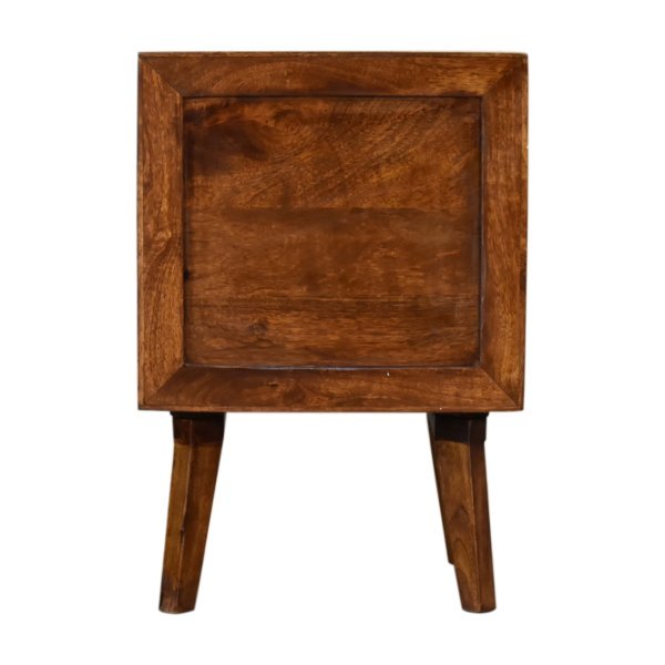 Solid Mango Wood Chestnut Finished Carved Front 1 Door Bedside - Image 9