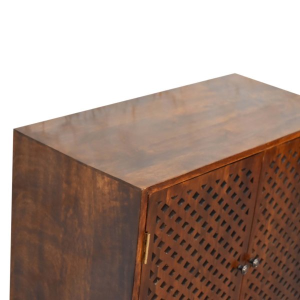 Solid Mango Wood Chestnut Finished Carved Front 2 Door Cabinet - Image 5
