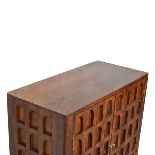 Solid Mango Wood Chestnut Finished 2 Door Arch Patterned Cabinet - Image 5