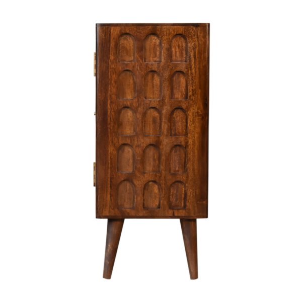 Solid Mango Wood Chestnut Finished 2 Door Arch Patterned Cabinet - Image 8