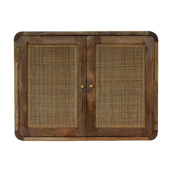 Solid Mango Wood Grey Wash Finished  2 Door Floating Woven Cabinet