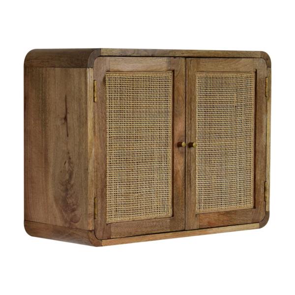 Solid Mango Wood Grey Wash Finished  2 Door Floating Woven Cabinet - Image 2