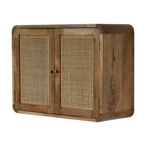Solid Mango Wood Grey Wash Finished  2 Door Floating Woven Cabinet - Image 3