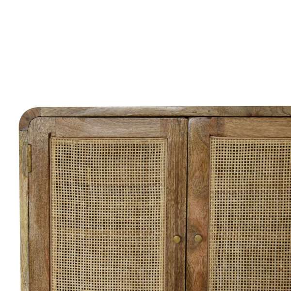 Solid Mango Wood Grey Wash Finished  2 Door Floating Woven Cabinet - Image 4