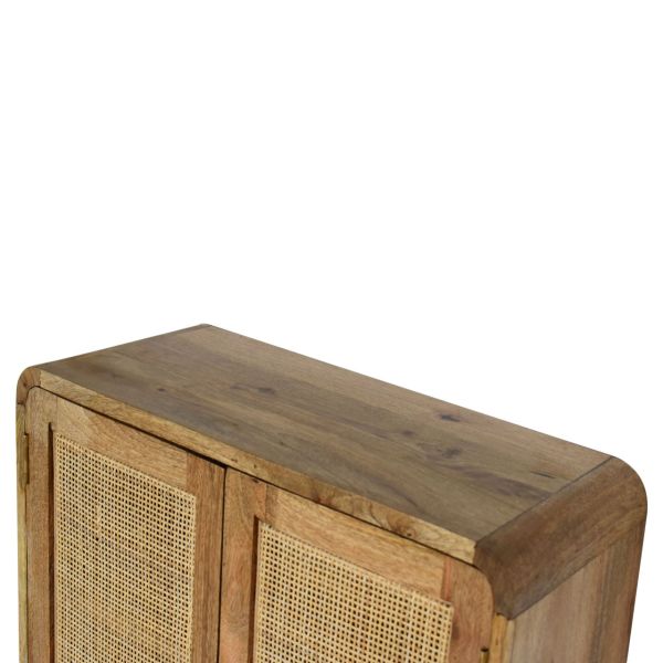 Solid Mango Wood Grey Wash Finished  2 Door Floating Woven Cabinet - Image 5