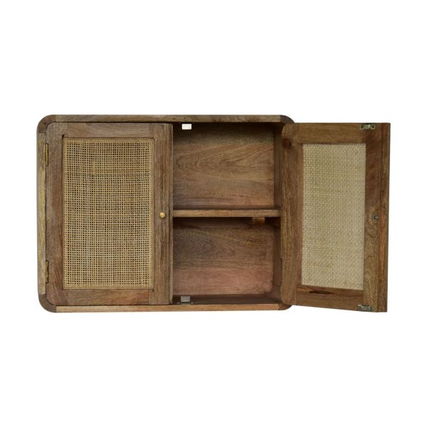 Solid Mango Wood Grey Wash Finished  2 Door Floating Woven Cabinet - Image 6