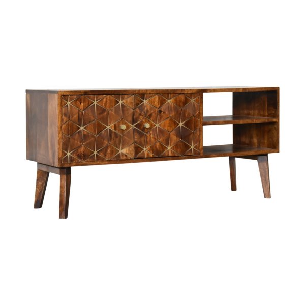 Solid Mango Wood Chestnut Finished 2 Samara Door Media Unit - Image 3