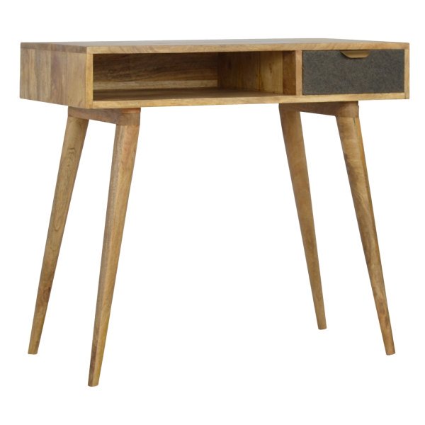 Solid Mango Wood Grey Tweed Writing Desk - Image 2