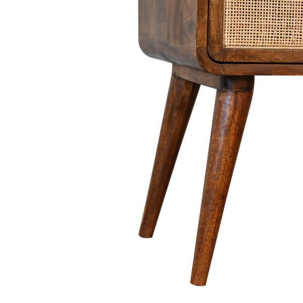 Solid Mango Wood Chestnut Finished Rattan Front 1 Drawer Bedside - Image 7