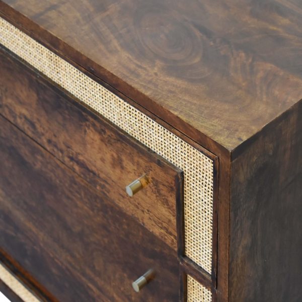 Solid Mango Wood Chestnut Finished 3 Drawer Rattan Woven Square Chest - Image 5