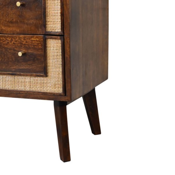 Solid Mango Wood Chestnut Finished 3 Drawer Rattan Woven Square Chest - Image 7