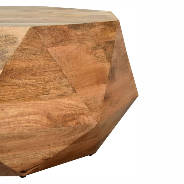 Solid Mango Wood Oak Finished Geometrical Shaped Solid Wood Coffee Table - Image 8