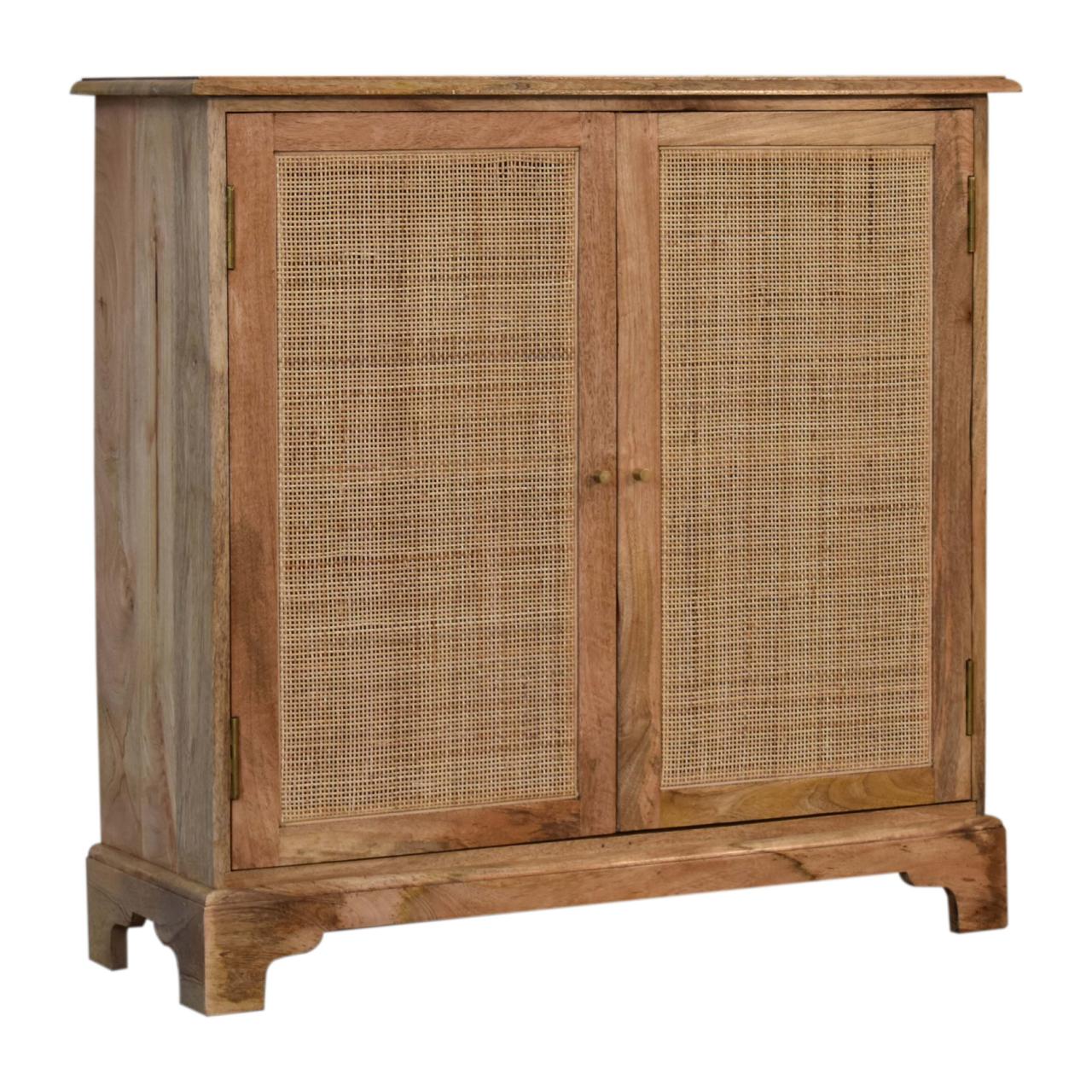 Solid Mango Wood Oak Finished 2 Woven Doors Lounge Cabinet - Image 2