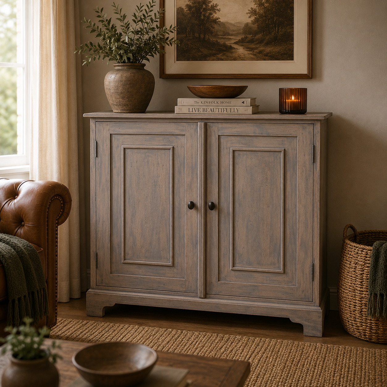 Solid Mango Wood Acid Stone Washed Finished 2 Door Cabinet