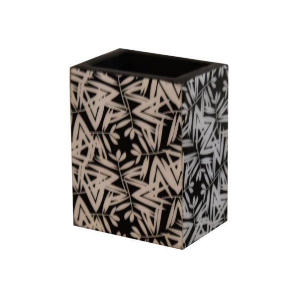 Solid Mango Wood Set of 6 Pieces Black & White Aztec Print Bathroom Set - Image 3