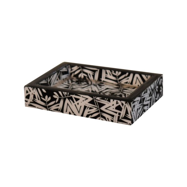 Solid Mango Wood Set of 6 Pieces Black & White Aztec Print Bathroom Set - Image 4