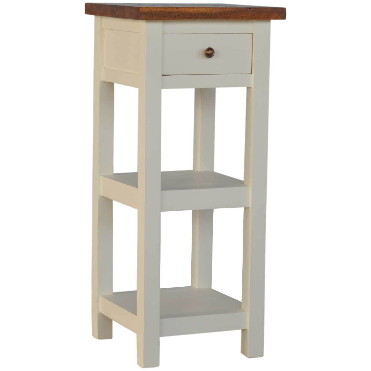 Solid Mango Wood Honey Caramel Acacia Top 1 Drawer 1 Shelf Painted Telephone Table - Image 2