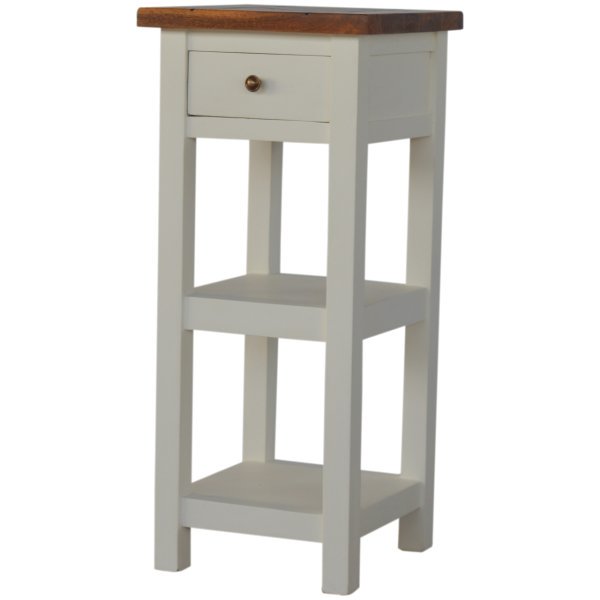 Solid Mango Wood Honey Caramel Acacia Top 1 Drawer 1 Shelf Painted Telephone Table - Image 3