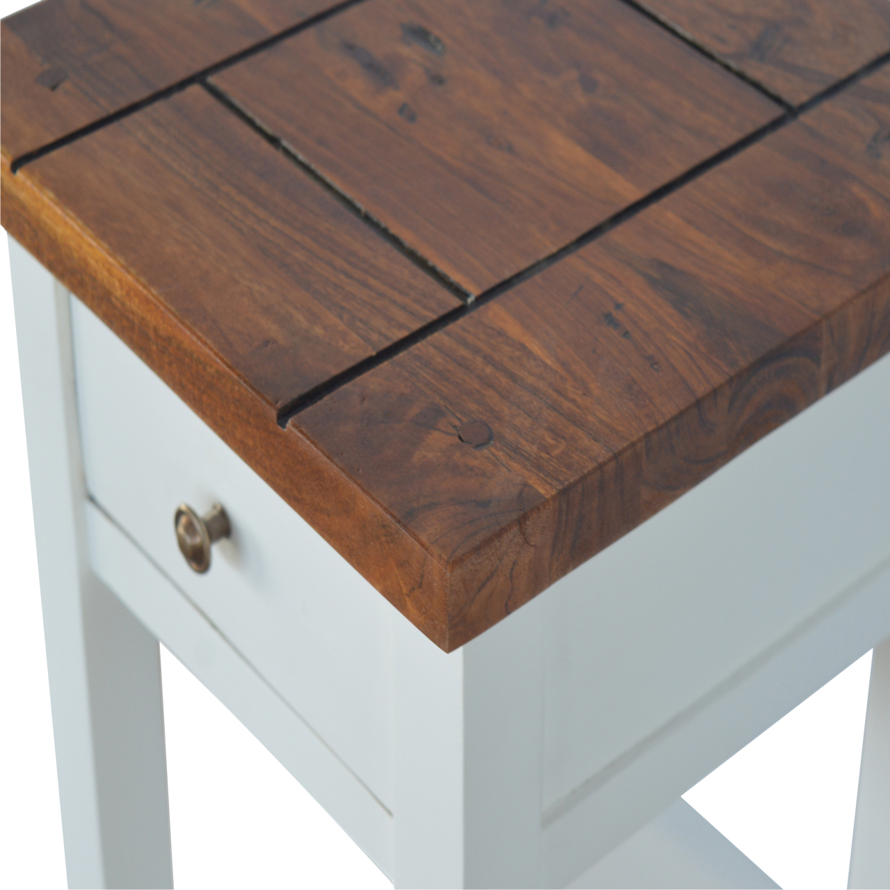 Solid Mango Wood Honey Caramel Acacia Top 1 Drawer 1 Shelf Painted Telephone Table - Image 4