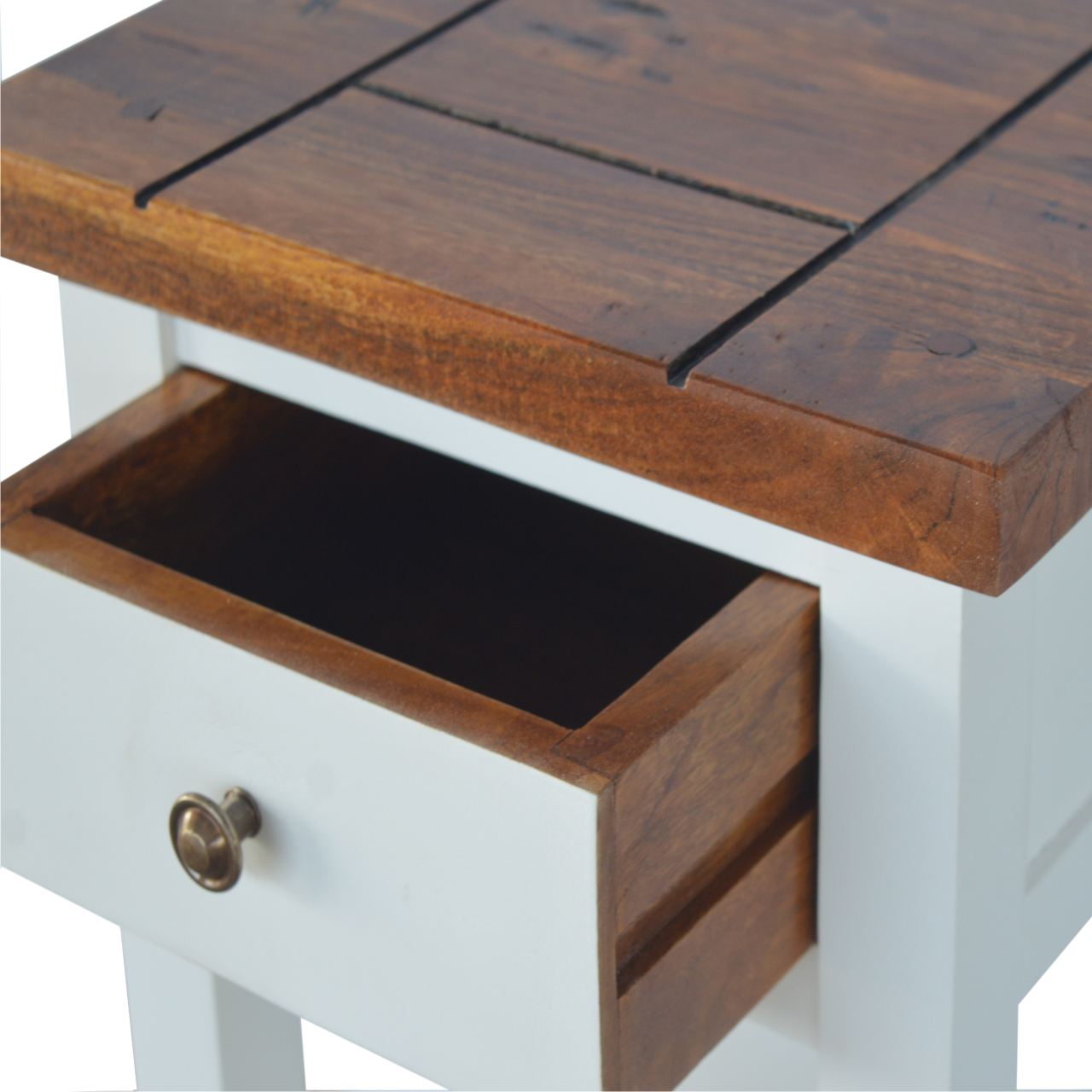 Solid Mango Wood Honey Caramel Acacia Top 1 Drawer 1 Shelf Painted Telephone Table - Image 5