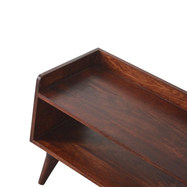 Solid Mango Wood Cherry Finished Nordic Shoe Storage Bench - Image 5
