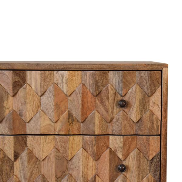 Solid Mango Wood Oak Finished 3 Drawer Pineapple Patterned Chest with 'U' Shaped Legs - Image 4