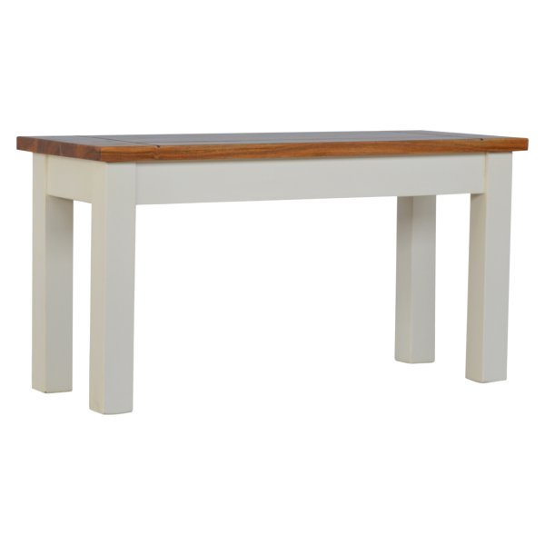 Solid Mango Wood Honey Caramel Acacia Top & Hand Painted Finish Hallway Bench - Image 2