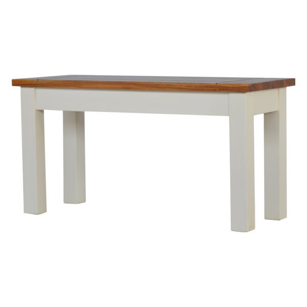 Solid Mango Wood Honey Caramel Acacia Top & Hand Painted Finish Hallway Bench - Image 3
