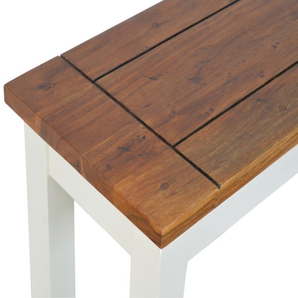 Solid Mango Wood Honey Caramel Acacia Top & Hand Painted Finish Hallway Bench - Image 5