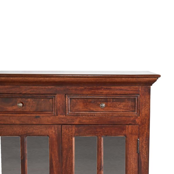 Solid Mango Wood Large Cherry Finished 4 Glass Doors 4 Drawers Sideboard - Image 4