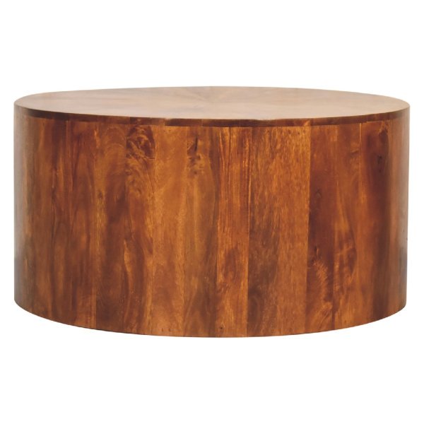 Solid Mango Wood Chestnut Finished Round Wooden Coffee Table