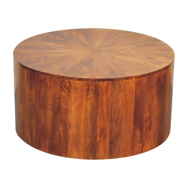 Solid Mango Wood Chestnut Finished Round Wooden Coffee Table - Image 2