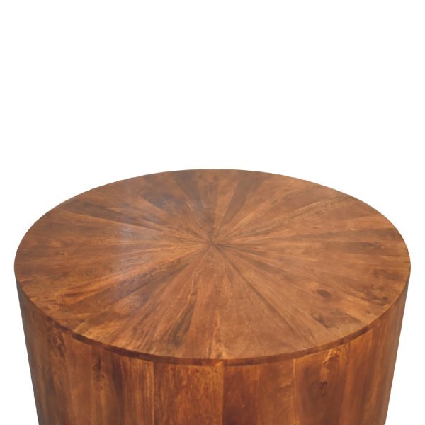 Solid Mango Wood Chestnut Finished Round Wooden Coffee Table - Image 4