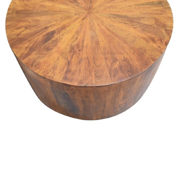Solid Mango Wood Chestnut Finished Round Wooden Coffee Table - Image 5