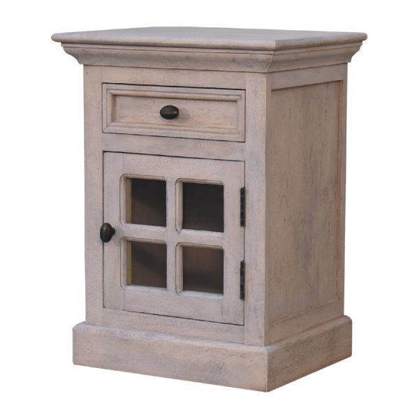 Solid Mango Wood Acid Washed Finished 1 Glass Door 1 Drawer Bedside - Image 2