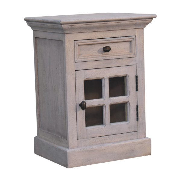 Solid Mango Wood Acid Washed Finished 1 Glass Door 1 Drawer Bedside - Image 3