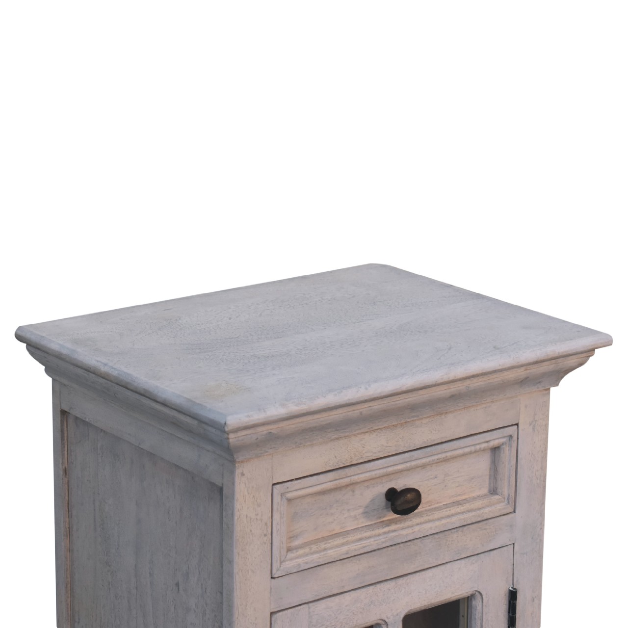 Solid Mango Wood Acid Washed Finished 1 Glass Door 1 Drawer Bedside - Image 5