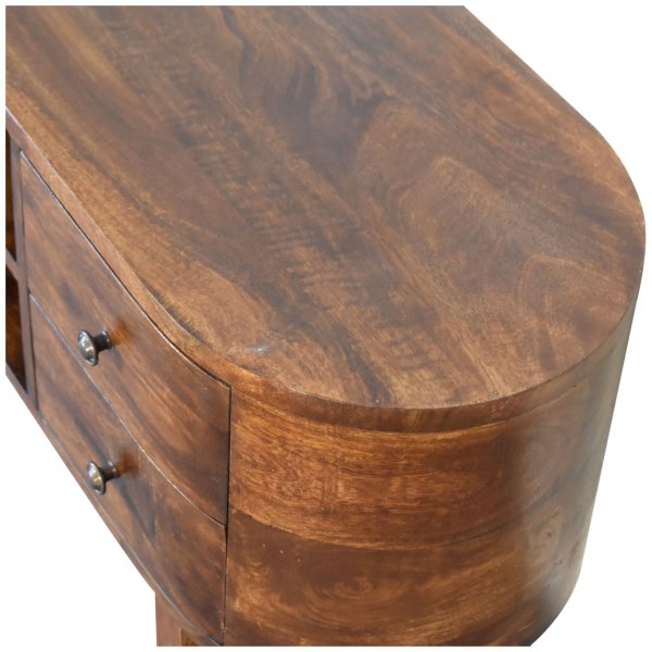 Solid Mango Wood Chestnut Finished 2 Drawer Rounded Corners Media TV Unit with 'U' Shaped Legs - Image 5