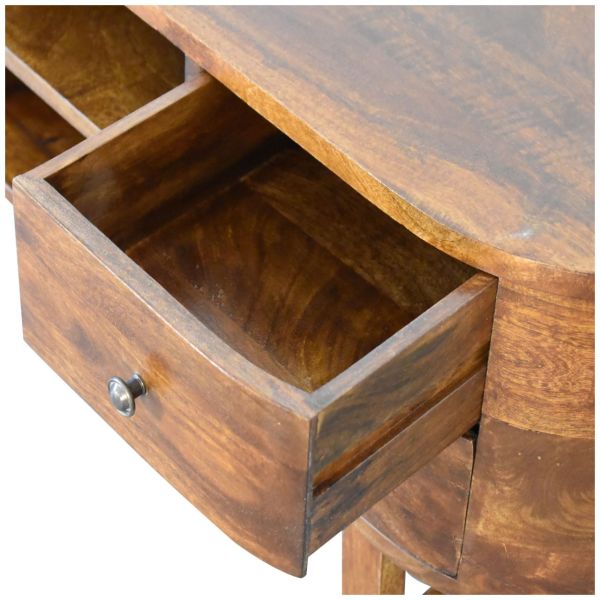 Solid Mango Wood Chestnut Finished 2 Drawer Rounded Corners Media TV Unit with 'U' Shaped Legs - Image 6