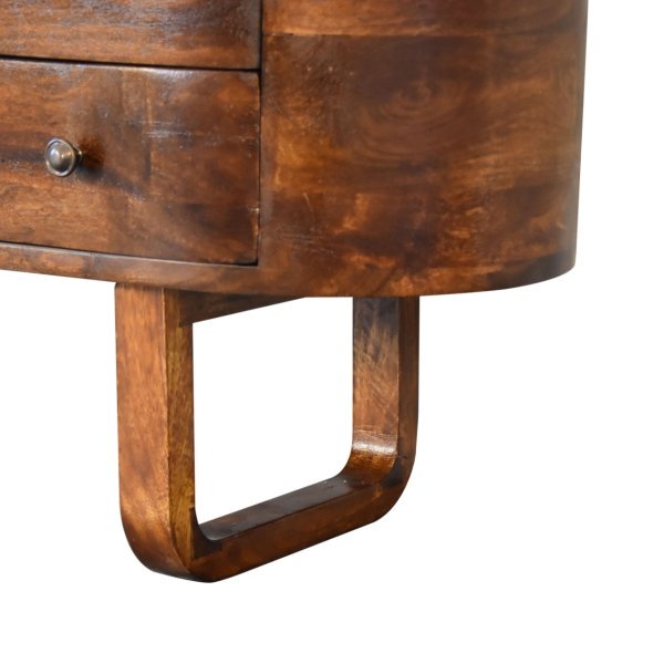 Solid Mango Wood Chestnut Finished 2 Drawer Rounded Corners Media TV Unit with 'U' Shaped Legs - Image 7