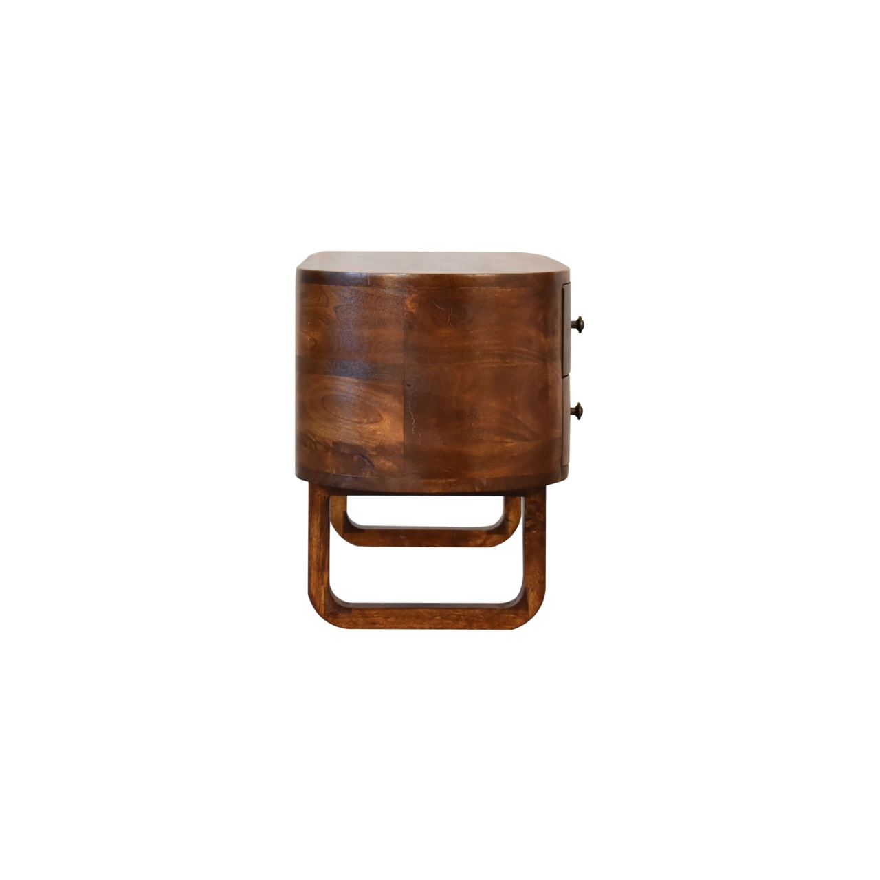 Solid Mango Wood Chestnut Finished 2 Drawer Rounded Corners Media TV Unit with 'U' Shaped Legs - Image 8